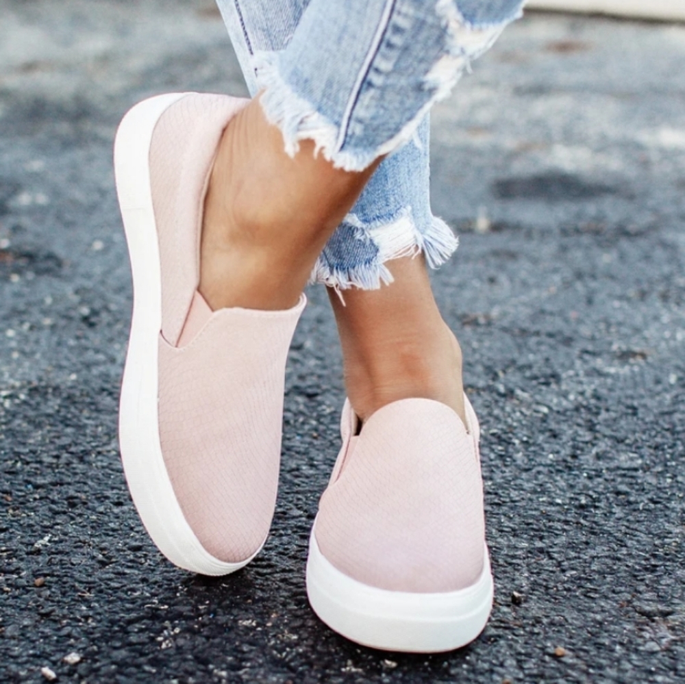 Mauve Snake Print Soda Slip On Sneakers